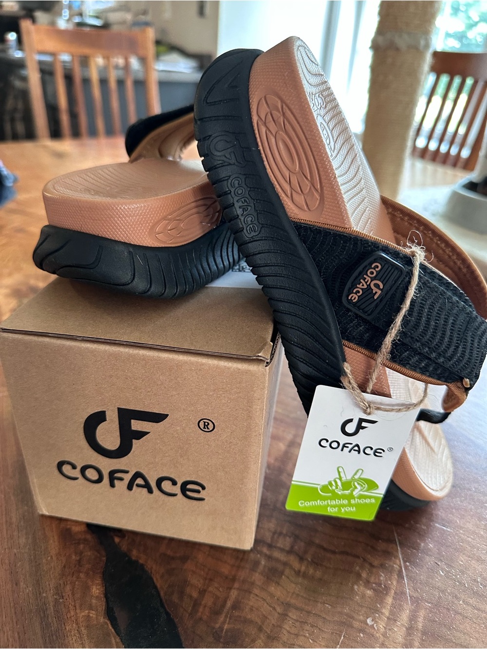 Coface Women's Black & Khaki Slide Sandals size 7.5 BRAND NEW